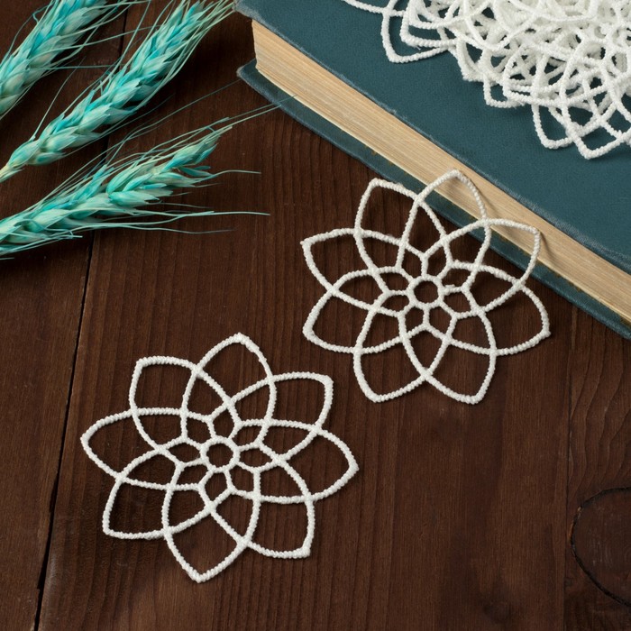 Вязаный элемент "Узор", d= 6.5см, 10 шт, цвет белый