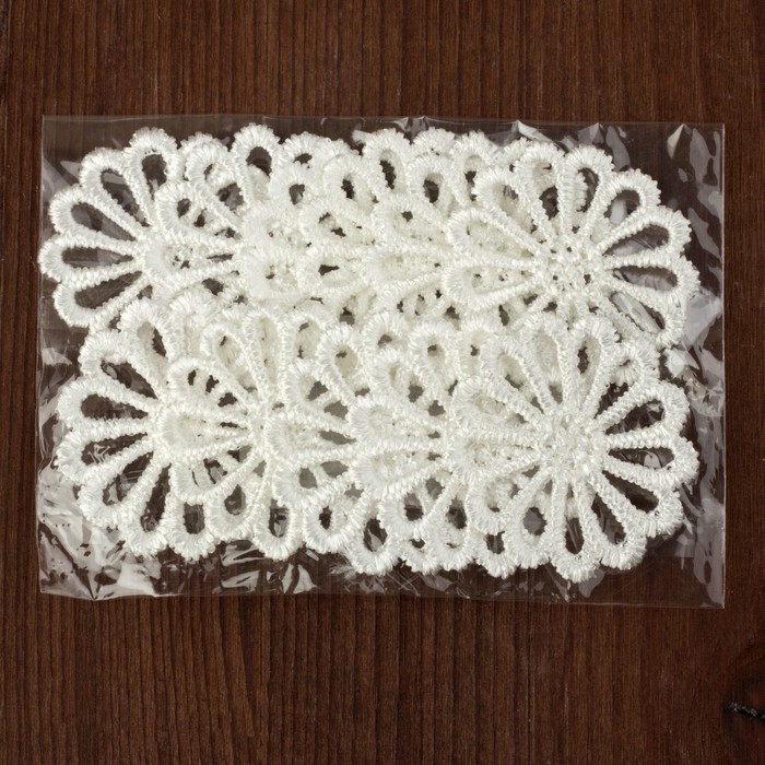 Вязаный элемент "Ромашка", d=4см, 10шт, цвет белый