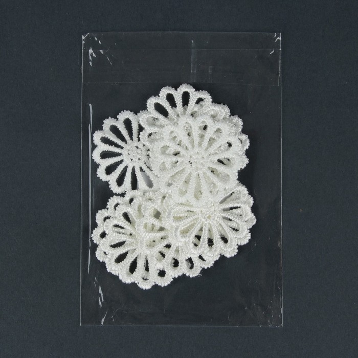 Вязаный элемент "Ромашка", d=4см, 10шт, цвет белый