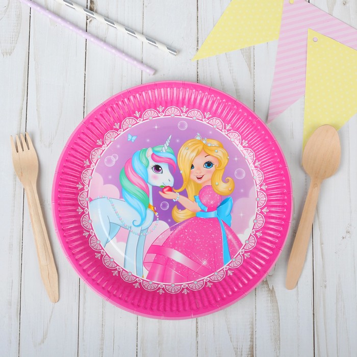 Тарелки бумажные "Принцесса Мия и единорог"  23см