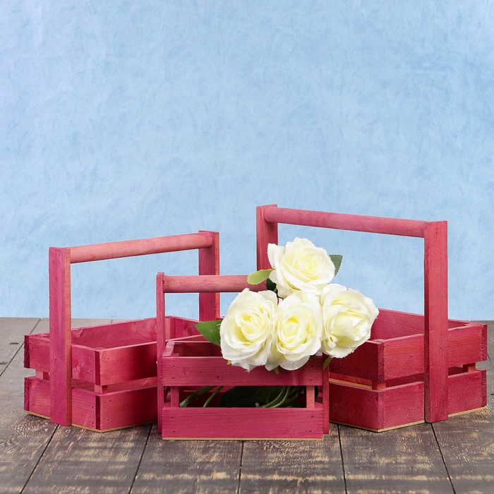 Набор кашпо "Модерн" 3 в 1, из массива СОСНЫ, деревянная ручка, бордово- фиолетовый