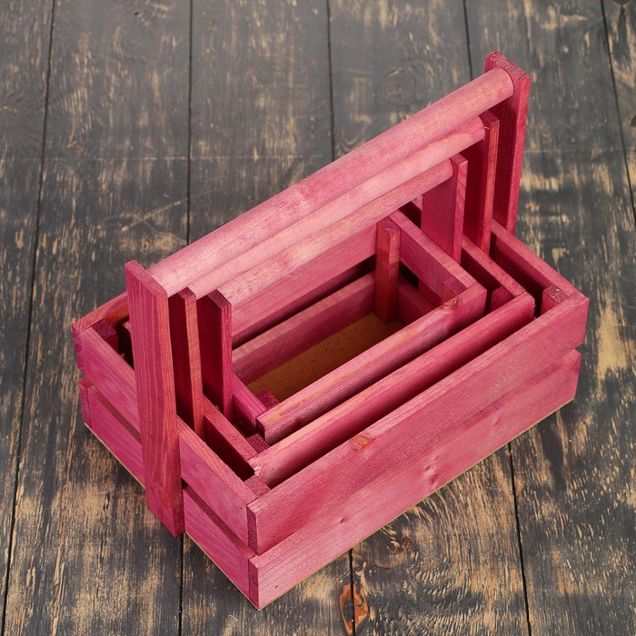 Набор кашпо "Модерн" 3 в 1, из массива СОСНЫ, деревянная ручка, бордово- фиолетовый