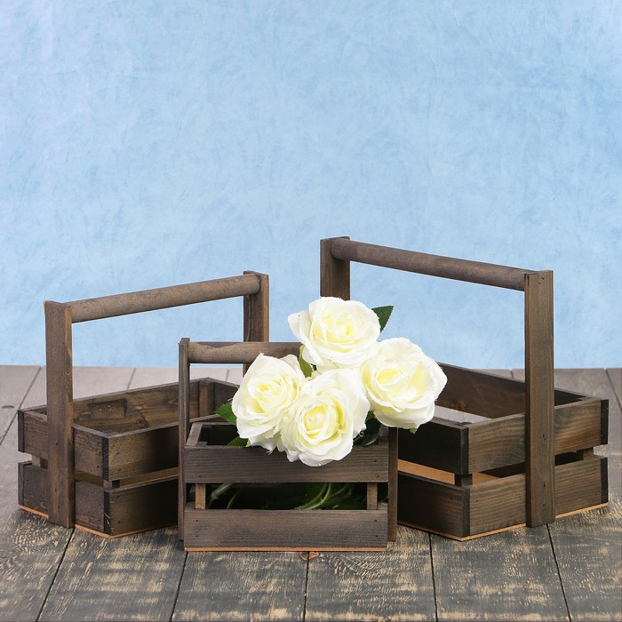 Набор кашпо "Модерн" 3 в 1, из массива СОСНЫ, деревянная ручка, тёмно-серый