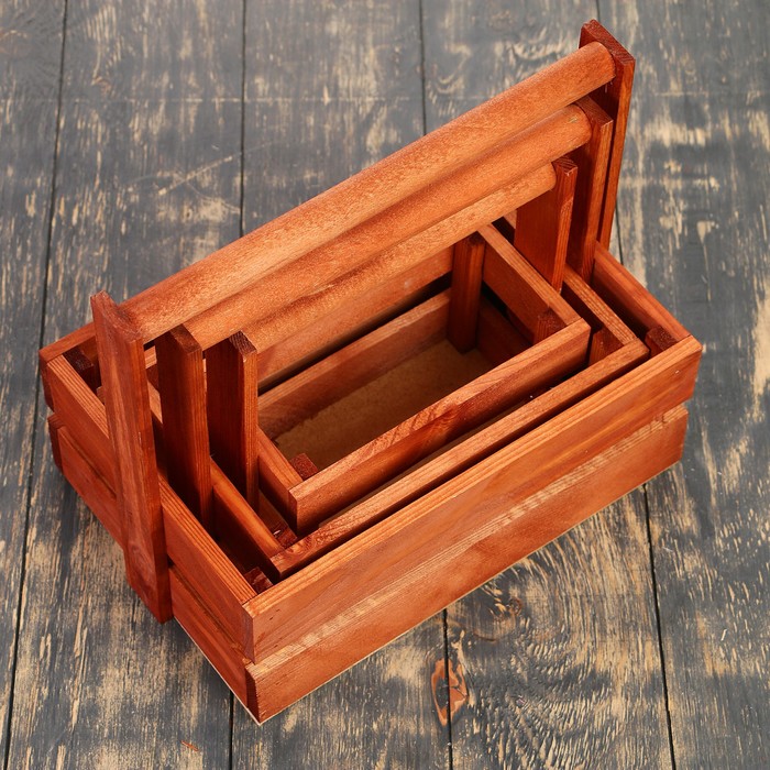 Набор кашпо "Модерн" 3 в 1, из массива СОСНЫ, деревянная ручка, мокко