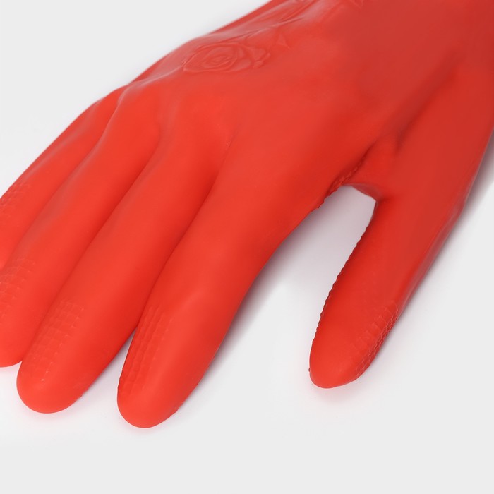 Перчатки хозяйственные резиновые Доляна, размер S, длинные манжеты, 90 гр, цвет красный