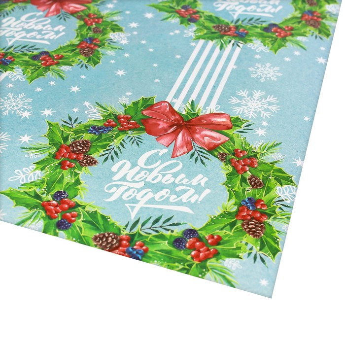 Бумага упаковочная глянцевая «Рождественские венки», 70 х 100 см