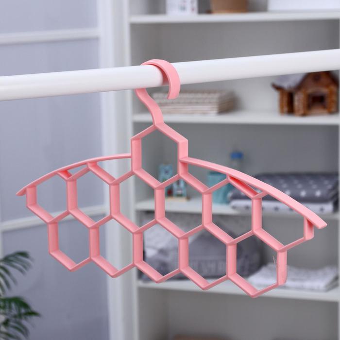 Вешалка для галстуков и шарфов "Соты" 41,5х26 см, 12 ячеек, цвет розовый