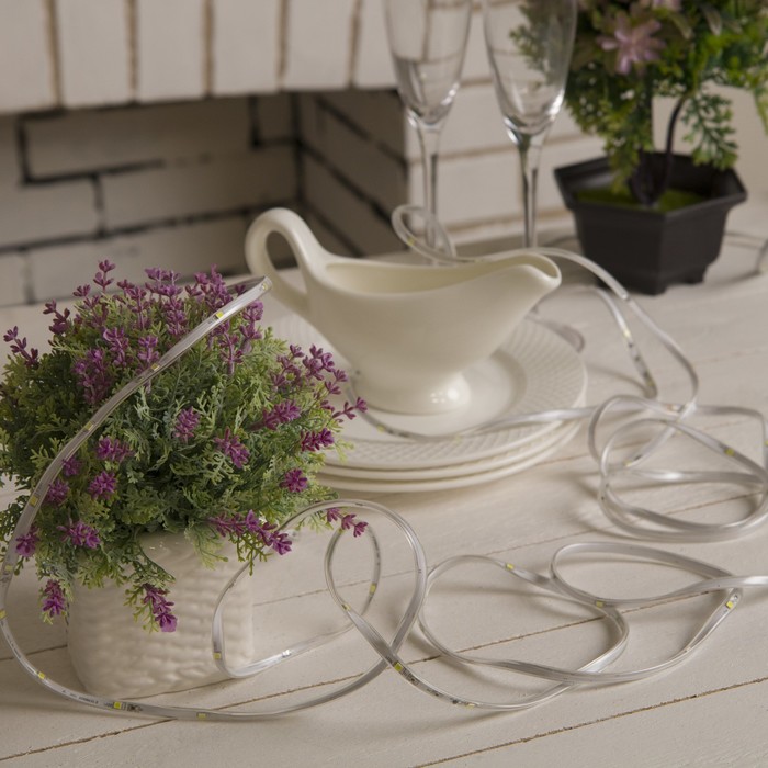 НИТЬ "Яркая лента" 5 м, SMD2835-130/10-12V, мерцание, Б/П в компл., БЕЛЫЙ