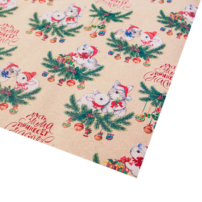 Бумага упаковочная крафтовая «Милые кролики», 50 × 70 см