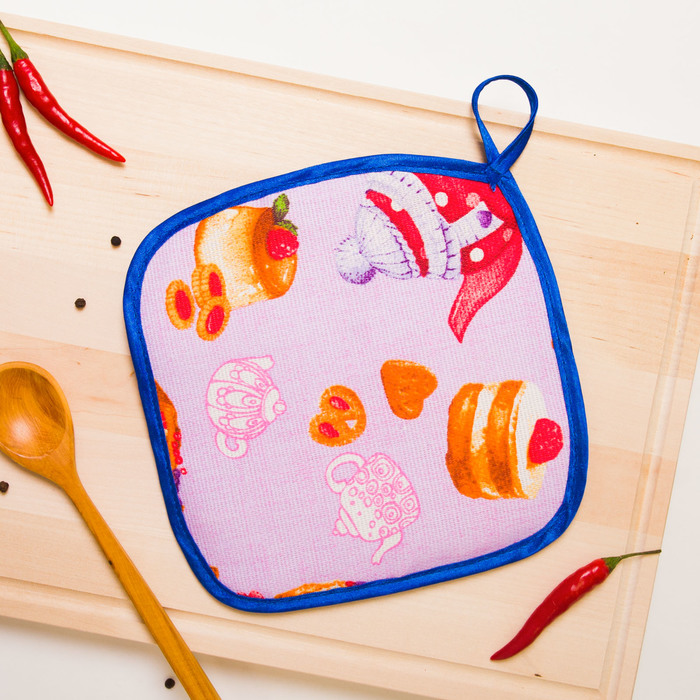 Прихватка "Чайный восторг" 18х18 см рогожка набивная 160 г/м2,хлопок 100%