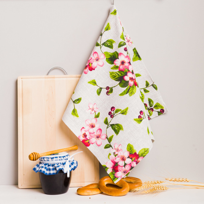 Полотенце рогожка набивная "Вишневый сад" 40*75 160 г/м2,хлопок 100%