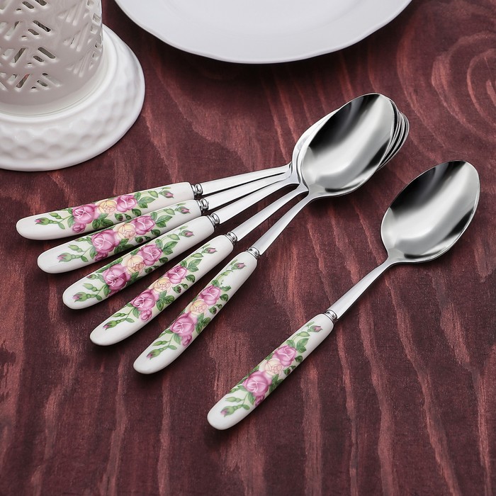 Набор ложек столовых 6 шт "Роза в зелени" 20 см