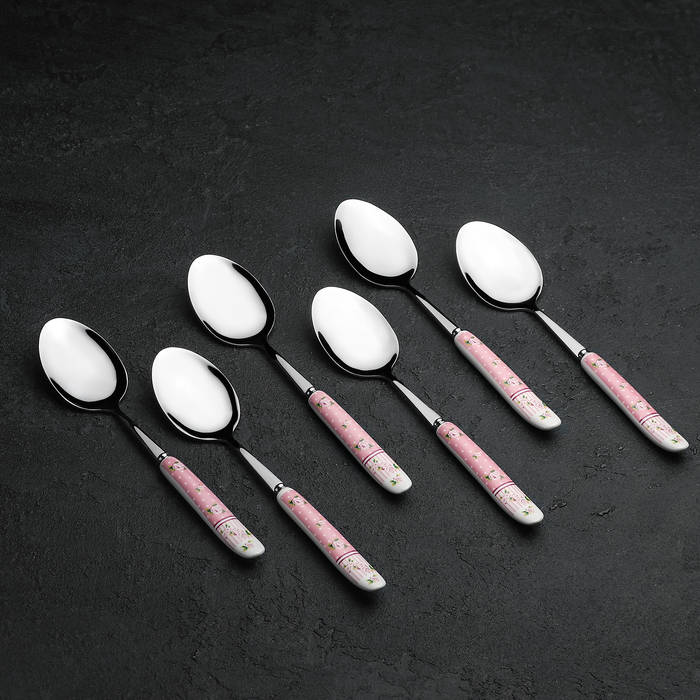 Набор ложек столовых 6 шт "Уют" розовая 19 см