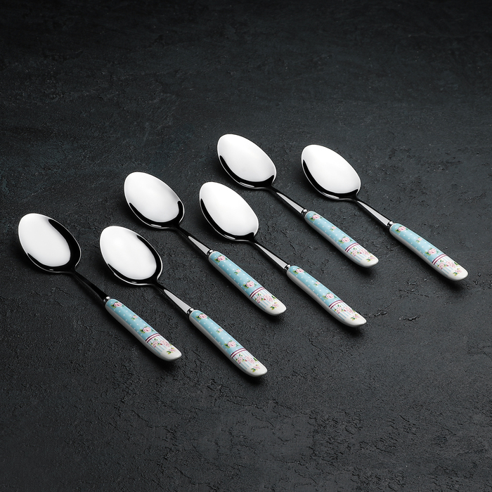 Набор ложек столовых 6 шт "Уют" голубая 19,5 см