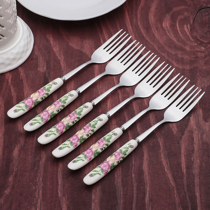 Набор вилок столовых 6 шт "Роза в зелени" 20 см