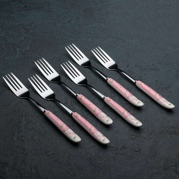 Набор вилок столовых 6 шт "Уют" розовая 20 см