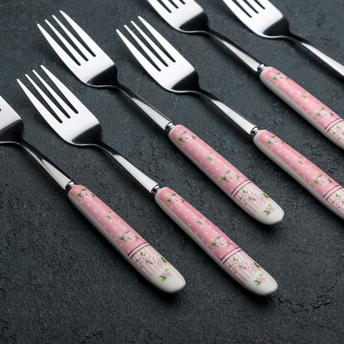 Набор вилок столовых 6 шт "Уют" розовая 20 см