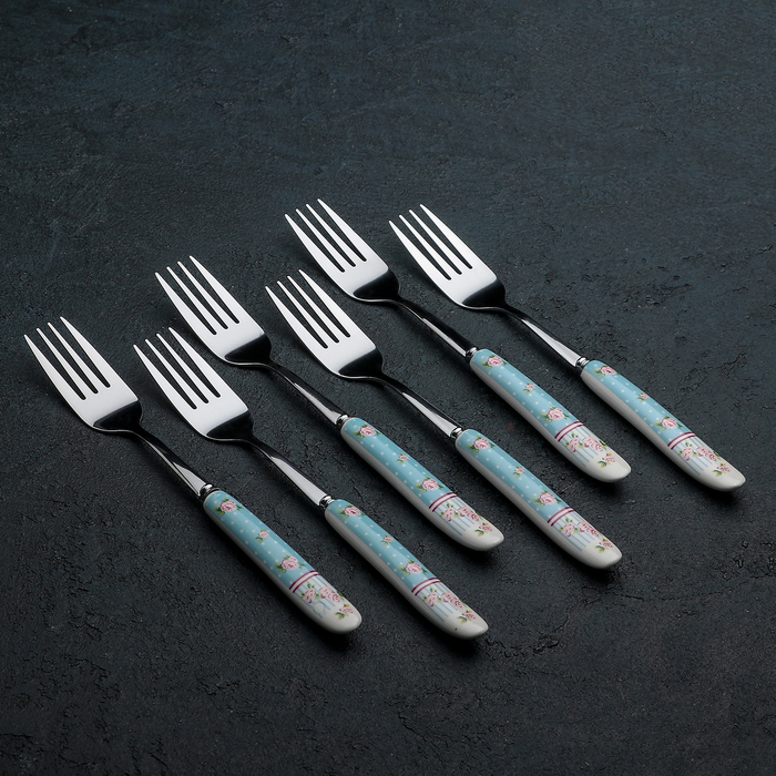 Набор вилок столовых 6 шт "Уют" голубая 19 см
