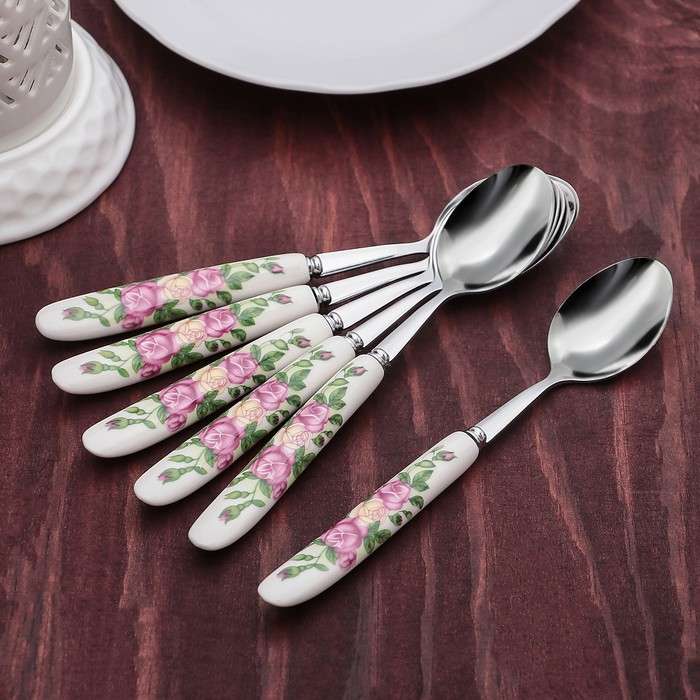 Набор ложек чайных 6 шт "Роза в зелени" 17 см