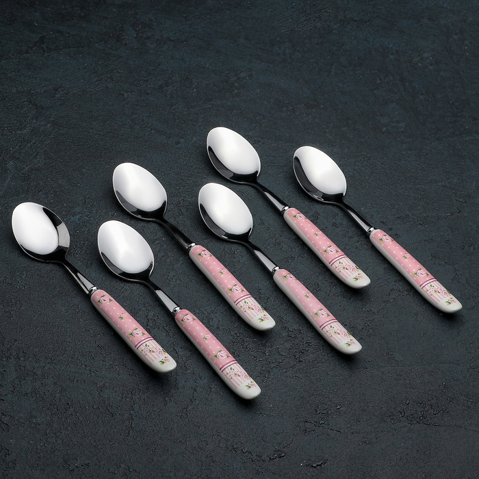 Набор ложек чайных 6 шт "Уют" розовая 17 см