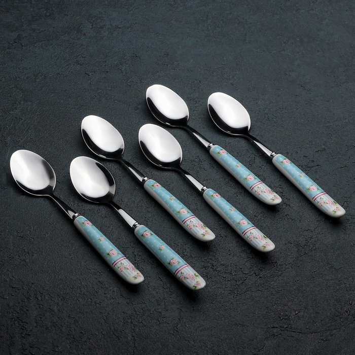 Набор ложек чайных 6 шт "Уют" голубая 17 см