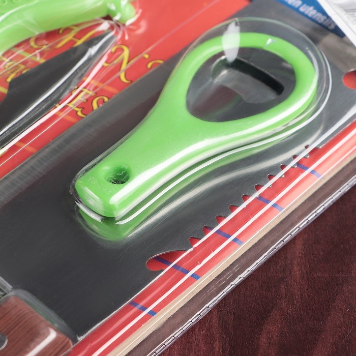 Набор 6 предметов:ножи 7,5/15 см,овощечистка, ножницы, открывашка, доска 29*19 см, цвет МИКС 36246