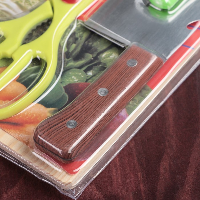 Набор 6 предметов:ножи 7,5/15 см,овощечистка, ножницы, открывашка, доска 29*19 см, цвет МИКС 36246