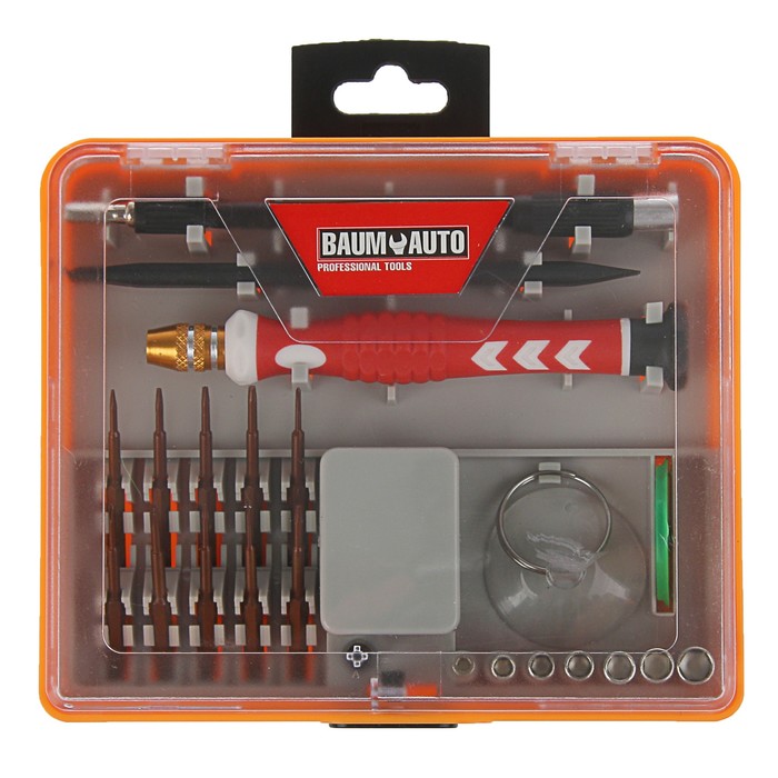 Отвертка для точных работ BaumAuto, с удлинителем, пинцетом, с битами и головками 22пр.