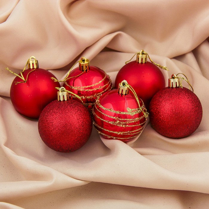 Набор шаров пластик d-6 см 6 шт "Клити" красный