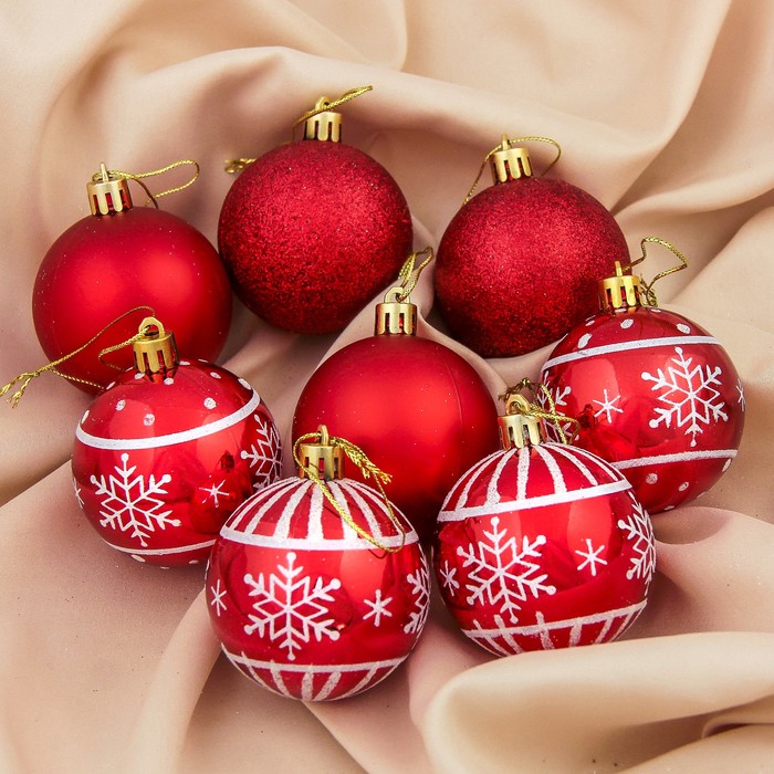 Набор шаров пластик d-6 см 8 шт "Красное ассорти"