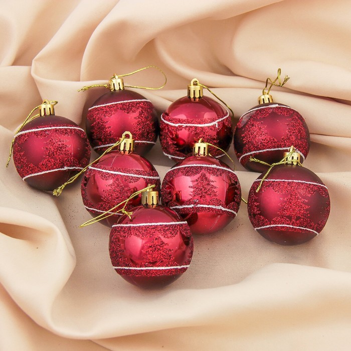 Набор шаров пластик d-6 см 8 шт "Изящная елочка" бордо