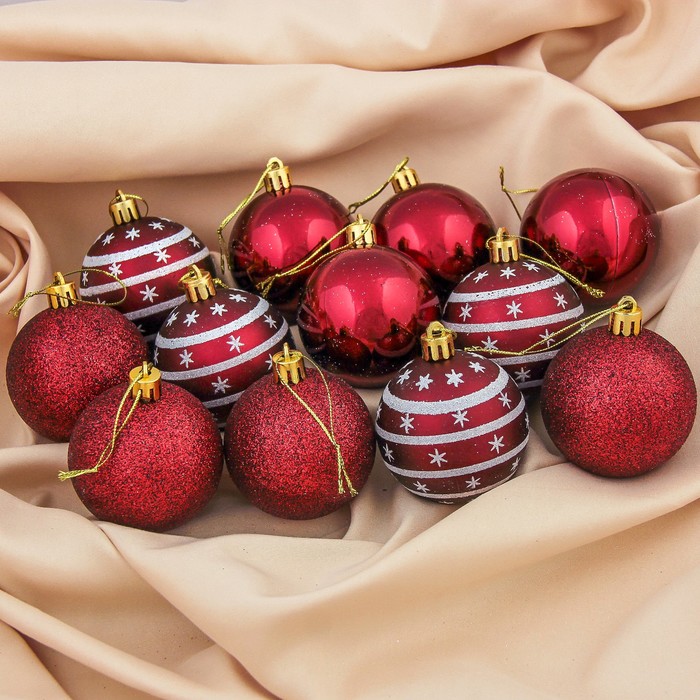 Набор шаров пластик d-6 см 12 шт "Персис" звездочка бордо