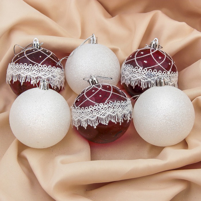 Набор шаров пластик d-8 см 6 шт "Олимп" бело красный