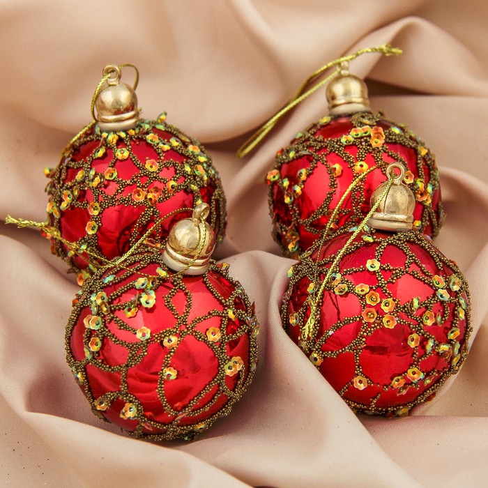 Набор шаров пластик d-6 см 4 шт "Кимоун" красный