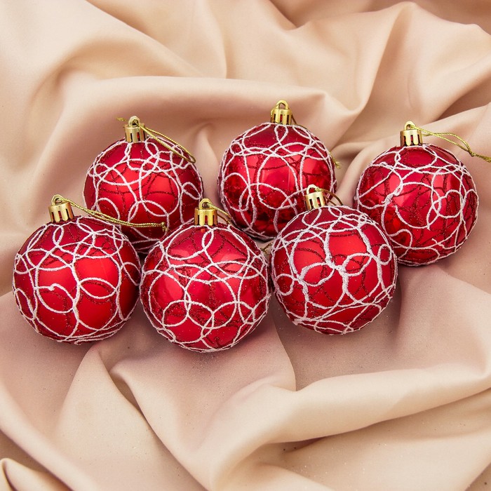 Набор шаров пластик d-7 см 6 шт "Путанка" красный