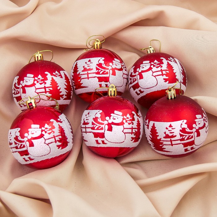 Набор шаров пластик d-8 см 6 шт "Веселый снеговик"