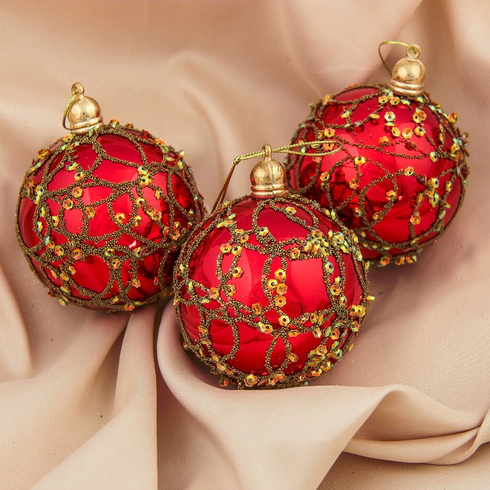 Набор шаров пластик d-8 см 3 шт "Кимоун" красный