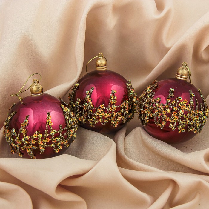 Набор шаров пластик d-8 см 3 шт "Меланта" бордо