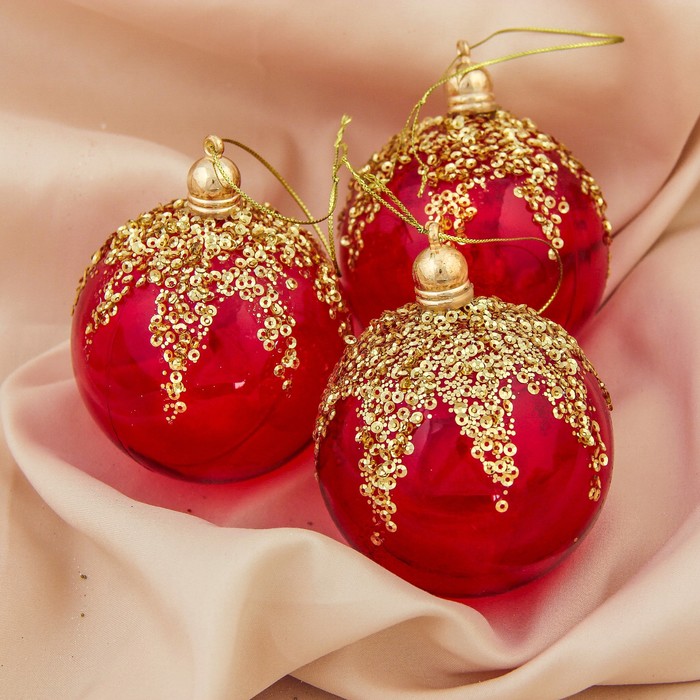 Набор шаров пластик d-8 см 3 шт "Сапфеир" красный