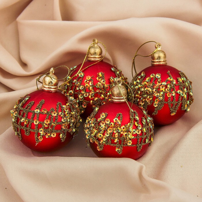 Набор шаров пластик d-6 см 4 шт "Меланта" красный