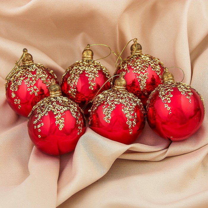 Набор шаров пластик d-7 см 6 шт "Сапфир" красный