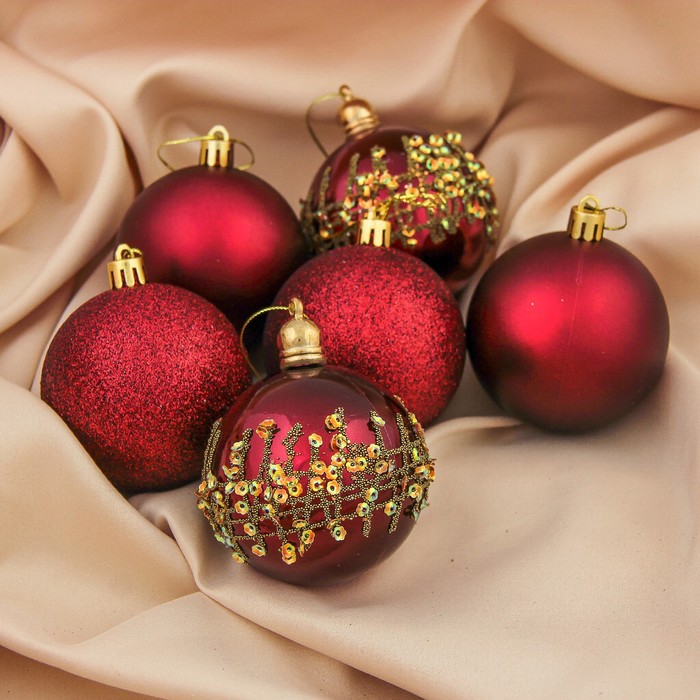 Набор шаров пластик d-7 см 6 шт "Меланта" бордо