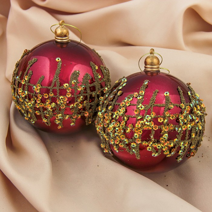 Набор шаров пластик d-10 см 2 шт "Меланта" бордо