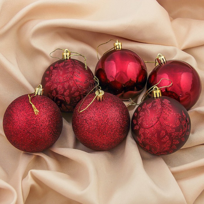 Набор шаров пластик d-8 см 6 шт "Фанесса" бордо