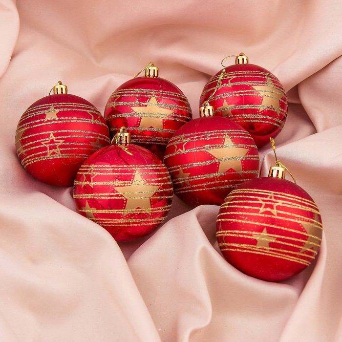 Набор шаров пластик d-8 см 6 шт "Звездная мелодия" красный