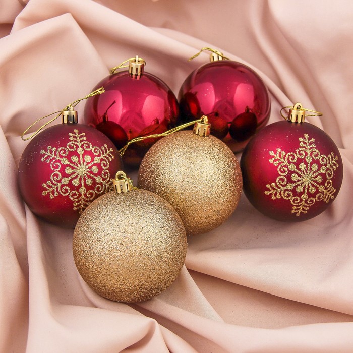 Набор шаров пластик d-8 см 6 шт "Золотая снежинка" микс