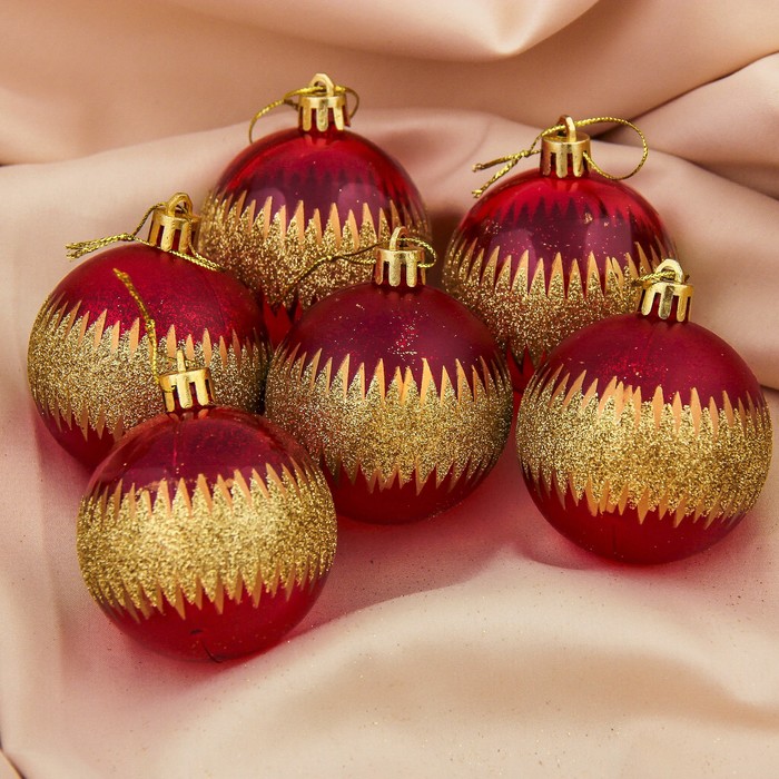 Набор шаров пластик d-6 см 6 шт "Северное сияние" красный