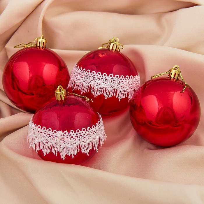 Набор шаров пластик d-8 см 4 шт "Олимп" красный