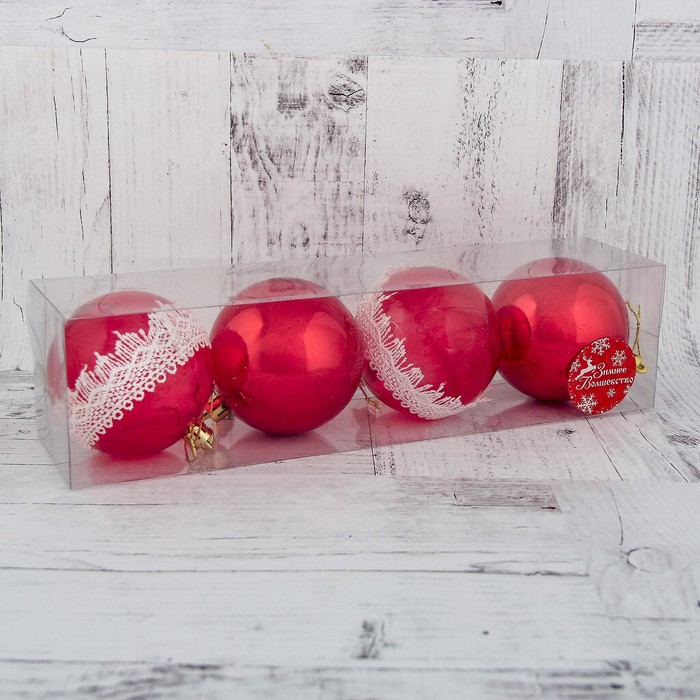 Набор шаров пластик d-8 см 4 шт "Олимп" красный