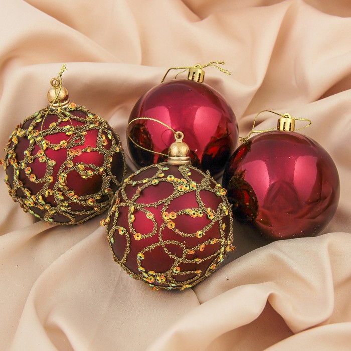 Набор шаров пластик d-8 см 4 шт "Кимоун" бордо